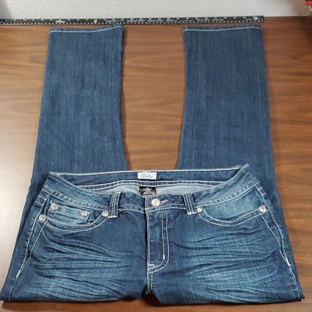 Womens Suko‎ Jeans Rhinestone Rose Pockets Size 12 Straight Leg